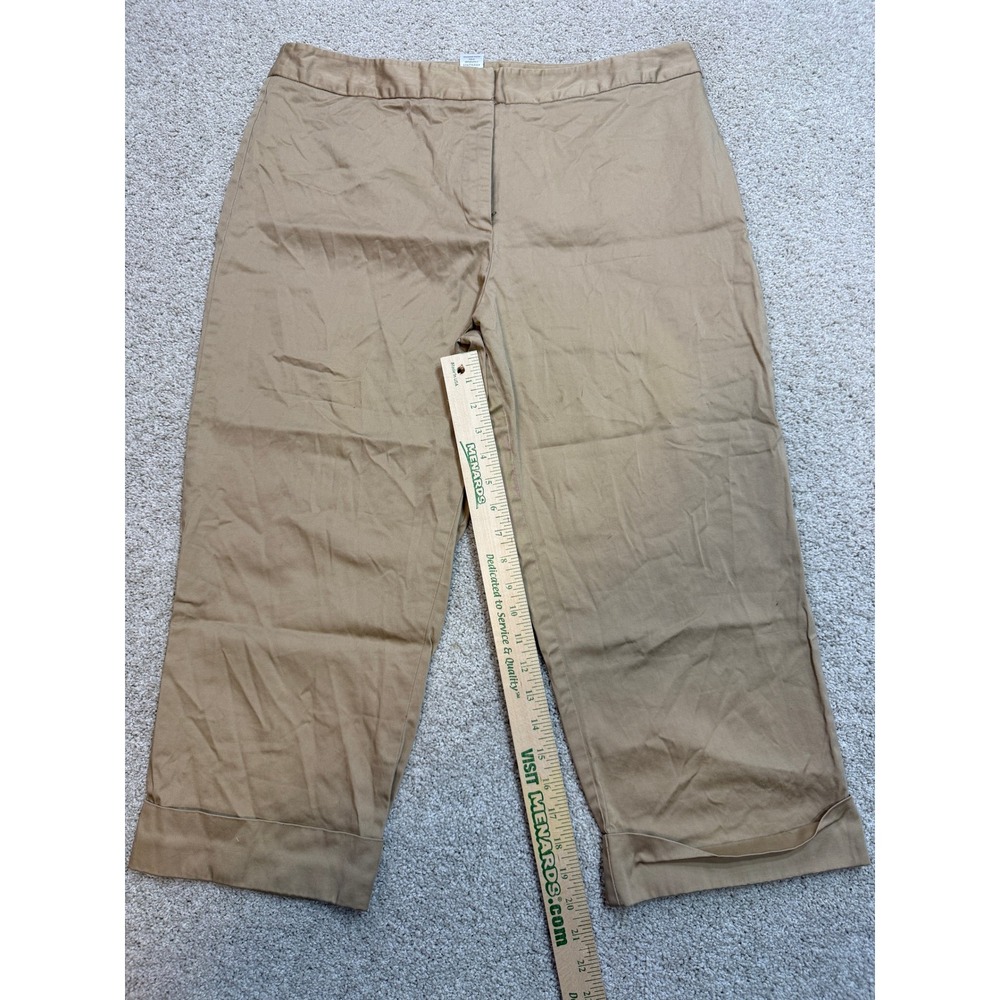 Dressbarn Womens Khaki Tan Cuffed Capri Pants Size 16 Cotton Stretch Cropped